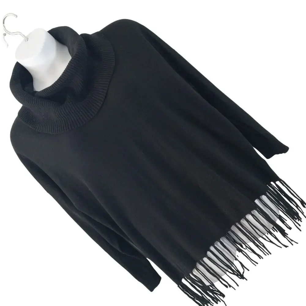 MICHAEL KORS! STRIKING BLACK KNIT, OVERSIZED, FRINGED COWL SWEATER! SZ 2X